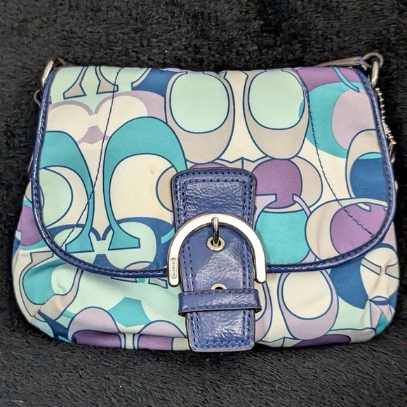 Coach Handbags - Coach Poppy Multicolor Crossbody Bag Blue Leather Trim